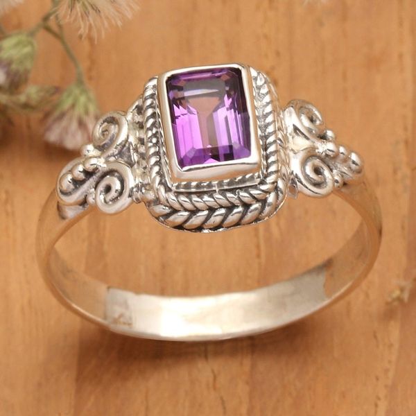 Alternate image for Classic Sterling Silver and Amethyst Cocktail Ring from Bali Regal Purple