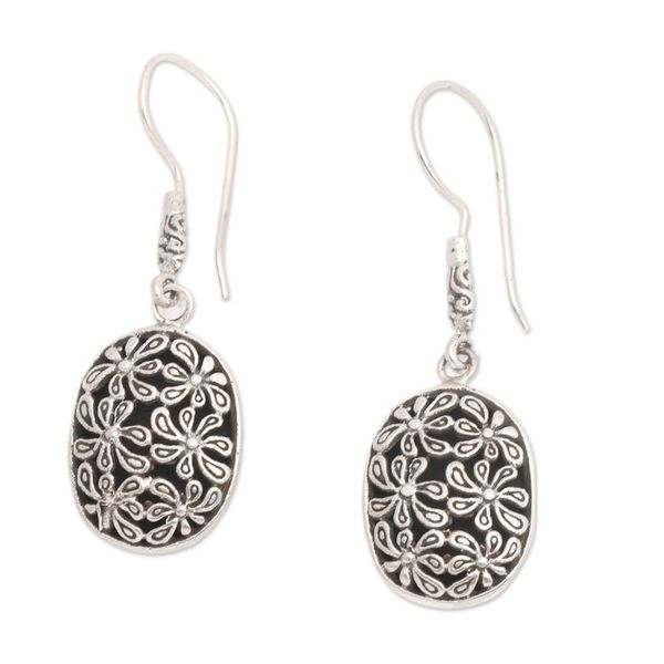 Alternate image for Traditional Floral Sterling Silver Dangle Earrings from Bali Snowy Blooms