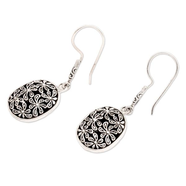Alternate image for Traditional Floral Sterling Silver Dangle Earrings from Bali Snowy Blooms