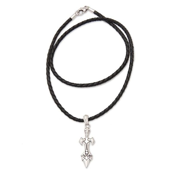 Alternate image for Mens Leather and Sterling Silver Sword Pendant Necklace Swordsman