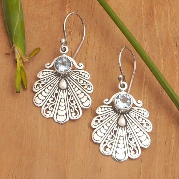 Alternate image for Peafowl-Themed Dangle Earrings with Faceted Blue Topaz Gems Loyal Peafowl