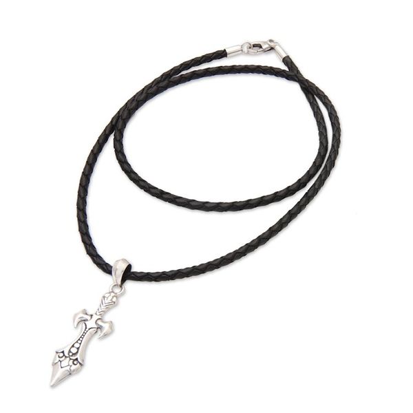 Alternate image for Mens Leather and Sterling Silver Sword Pendant Necklace Swordsman
