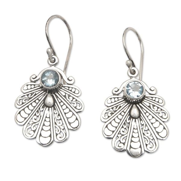 Alternate image for Peafowl-Themed Dangle Earrings with Faceted Blue Topaz Gems Loyal Peafowl