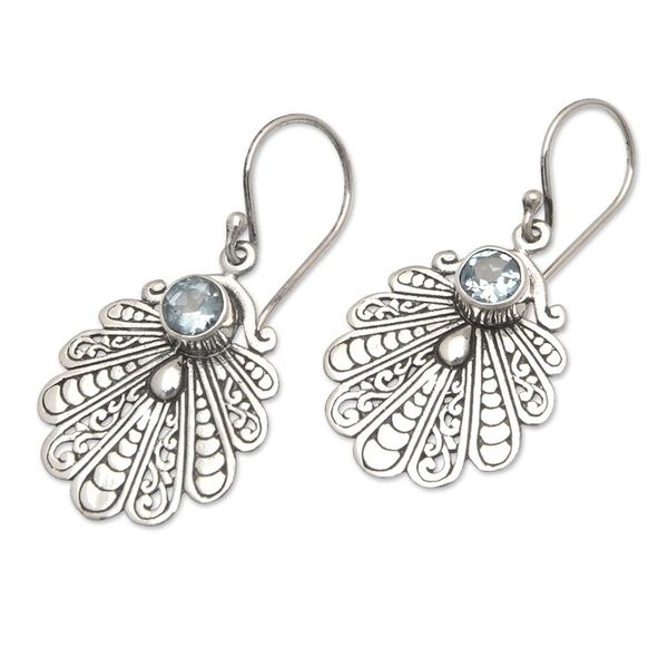 Alternate image for Peafowl-Themed Dangle Earrings with Faceted Blue Topaz Gems Loyal Peafowl