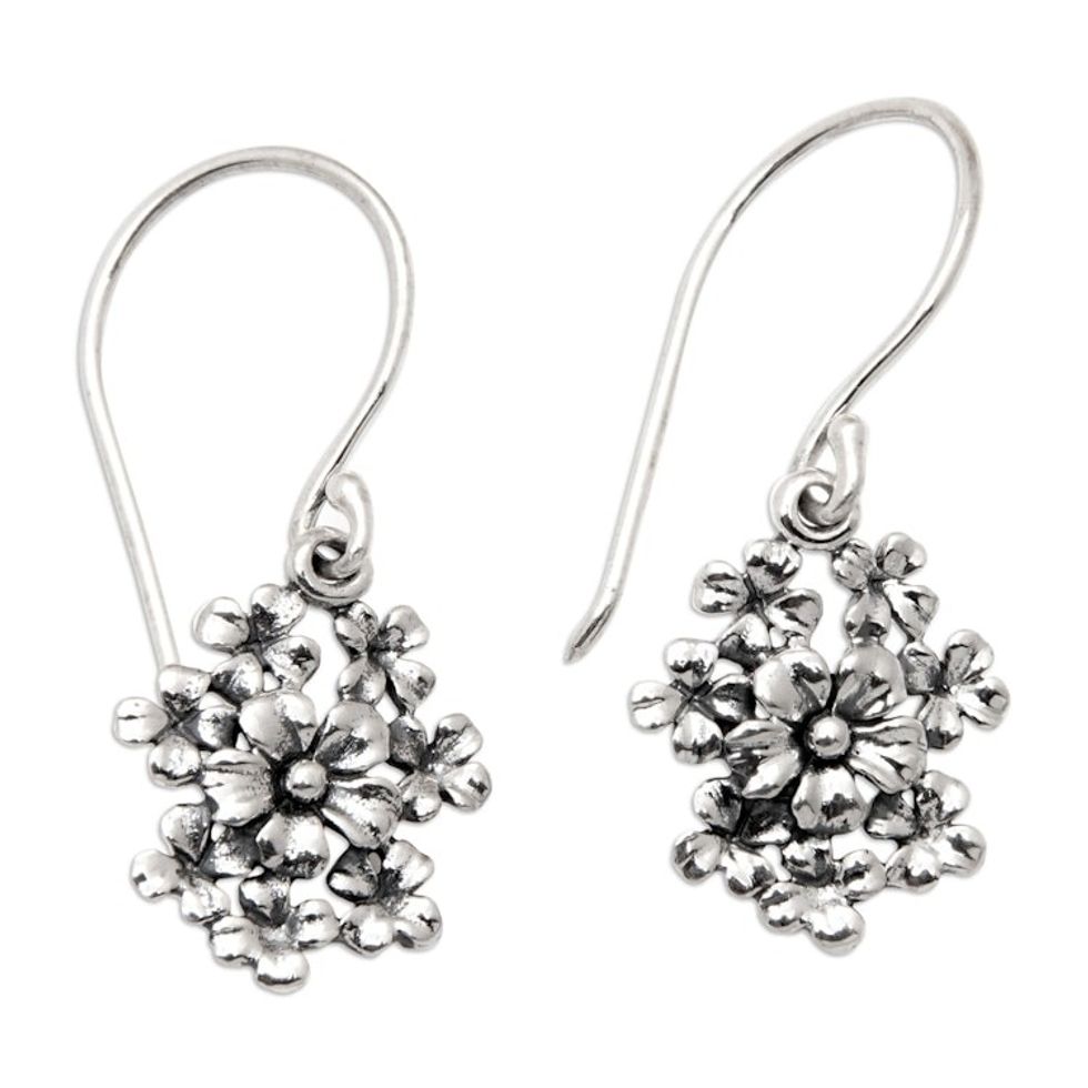 Sterling Silver Flower Cluster Dangle Earrings Made in Bali 'Blossom Beauty'