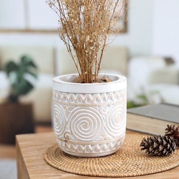 Alternate image for Hand-Carved Wood Decorative Vase with Distressed Finish Spiral Beauty