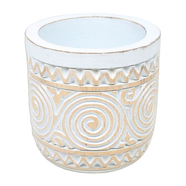 Alternate image for Hand-Carved Wood Decorative Vase with Distressed Finish Spiral Beauty