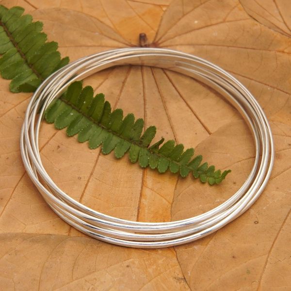 Alternate image for Modern Minimalist Polished Sterling Silver Bangle Bracelet Radiant Hoop