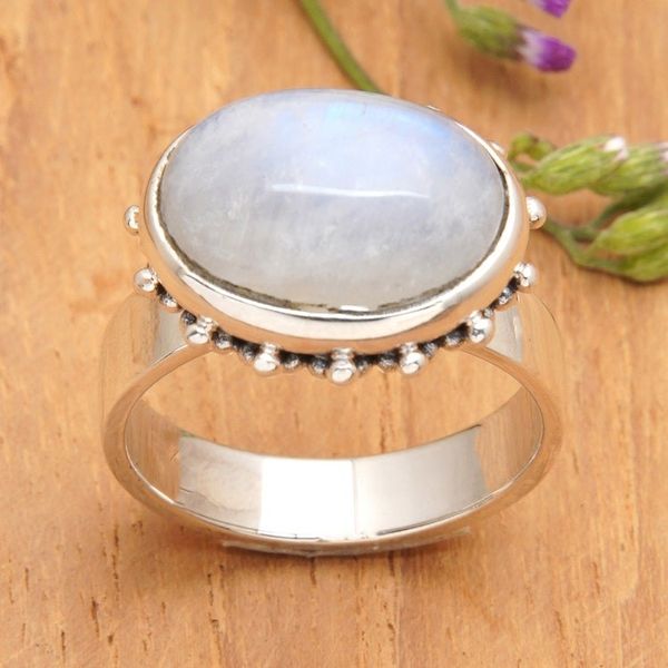 Alternate image for Natural Rainbow Moonstone Cabochon Cocktail Ring Moon Paradise