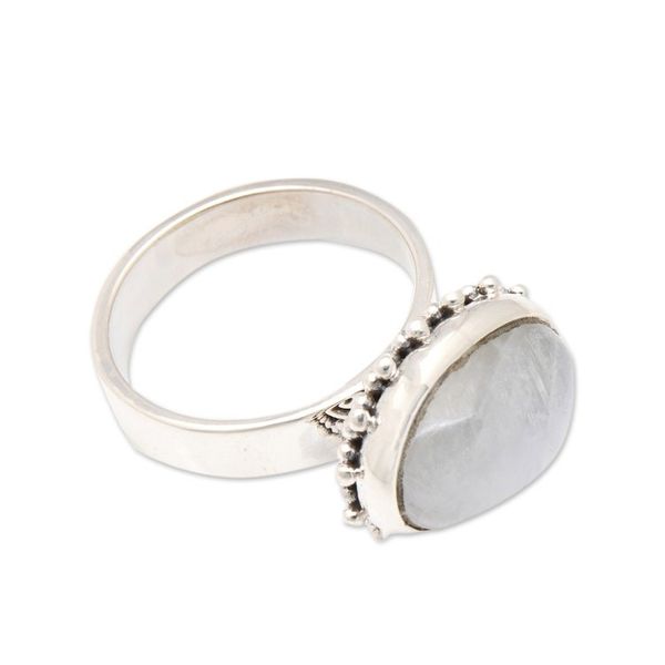 Alternate image for Natural Rainbow Moonstone Cabochon Cocktail Ring Moon Paradise