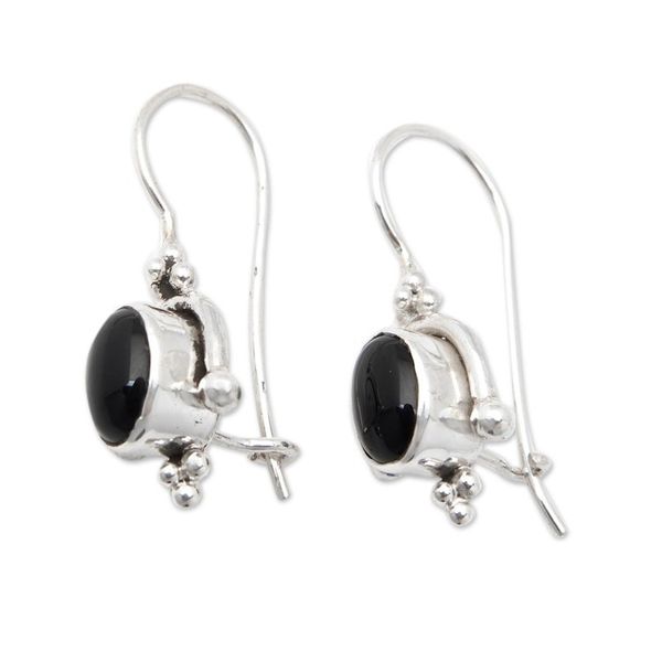 Alternate image for Classic Sterling Silver Drop Earrings with Onyx Cabochons Protective Madam