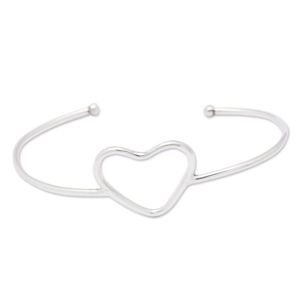 Alternate image for Minimalist Heart Symbol Sterling Silver Cuff Bracelet Globe-Trottings Heart