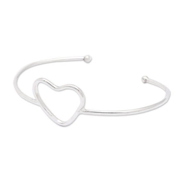 Alternate image for Minimalist Heart Symbol Sterling Silver Cuff Bracelet Globe-Trottings Heart