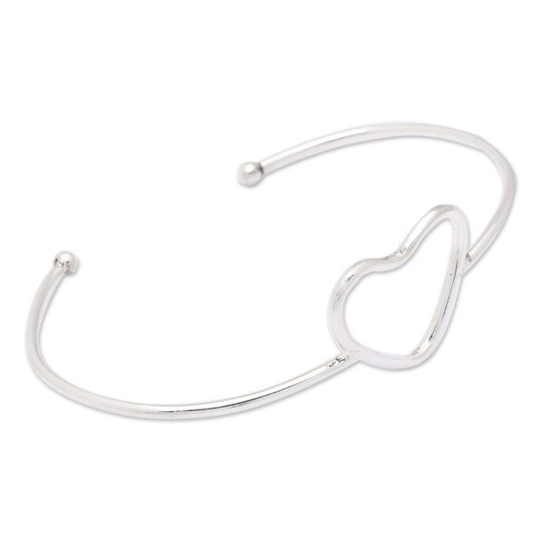Alternate image for Minimalist Heart Symbol Sterling Silver Cuff Bracelet Globe-Trottings Heart