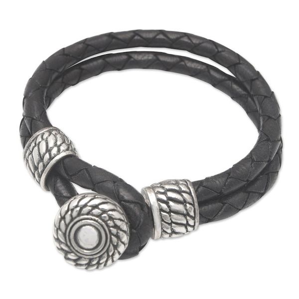 Alternate image for Mens Leather Braided Strand Bracelet with 925 Silver Accent Balinese Reign