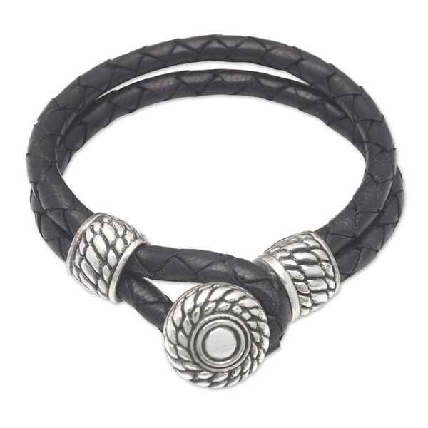 Alternate image for Mens Leather Braided Strand Bracelet with 925 Silver Accent Balinese Reign