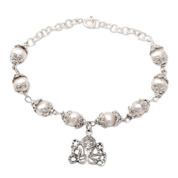 Alternate image for Floral Grey Cultured Pearl Bracelet with Octopus Charm Only The Sea