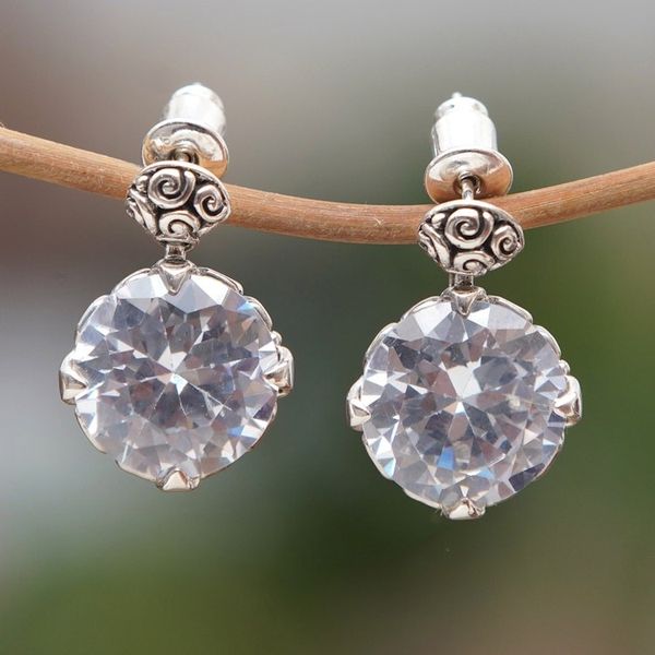 Alternate image for Sterling Silver Button Earrings with Cubic Zirconia White Mystique