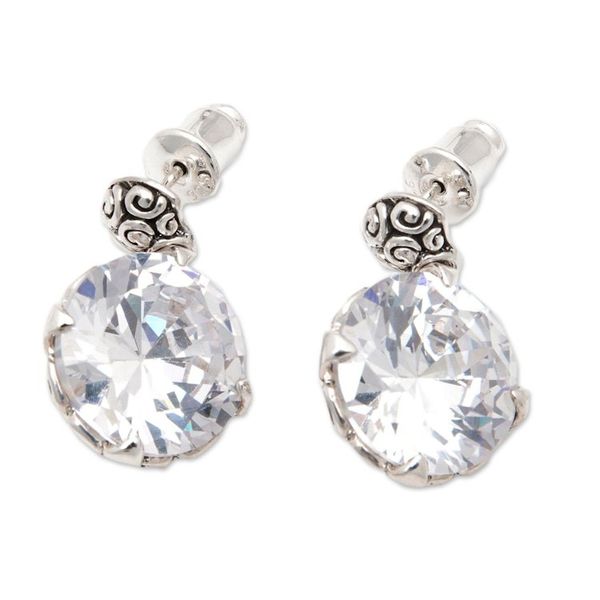 Alternate image for Sterling Silver Button Earrings with Cubic Zirconia White Mystique