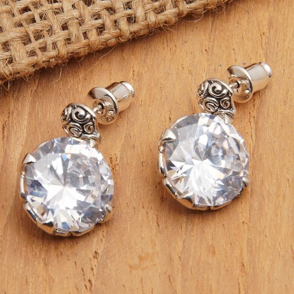 Alternate image for Sterling Silver Button Earrings with Cubic Zirconia White Mystique