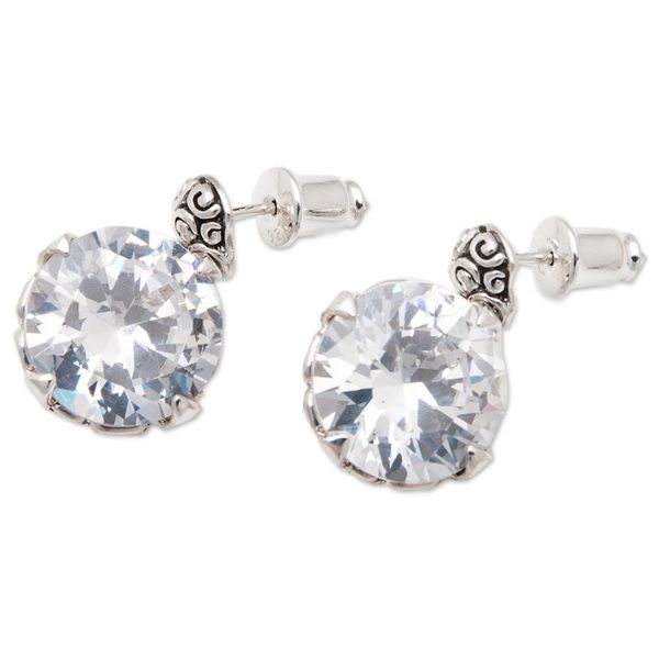 Alternate image for Sterling Silver Button Earrings with Cubic Zirconia White Mystique
