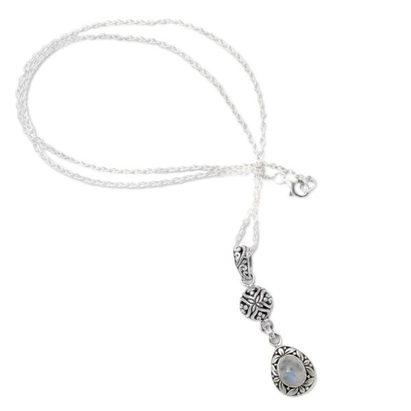 Alternate image for Leafy Sterling Silver Rainbow Moonstone Pendant Necklace Harmonious Summer