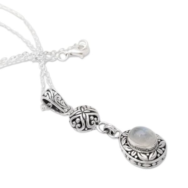 Alternate image for Leafy Sterling Silver Rainbow Moonstone Pendant Necklace Harmonious Summer