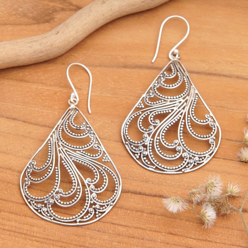 Balinese Classic Sterling Silver Filigree Dangle Earrings 'Elegance in Bali'