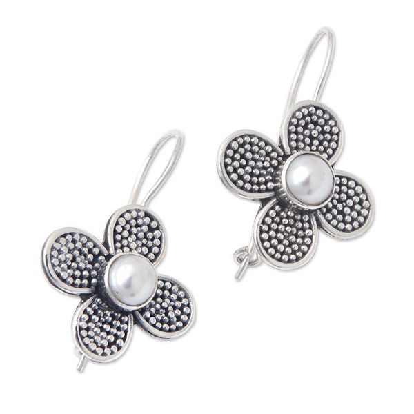 Alternate image for Floral Sterling Silver Drop Earrings with White Pearls Spring of Beauty