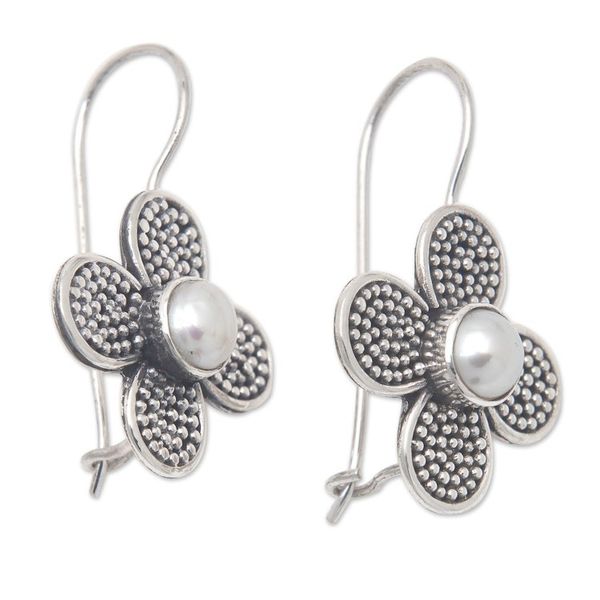 Alternate image for Floral Sterling Silver Drop Earrings with White Pearls Spring of Beauty