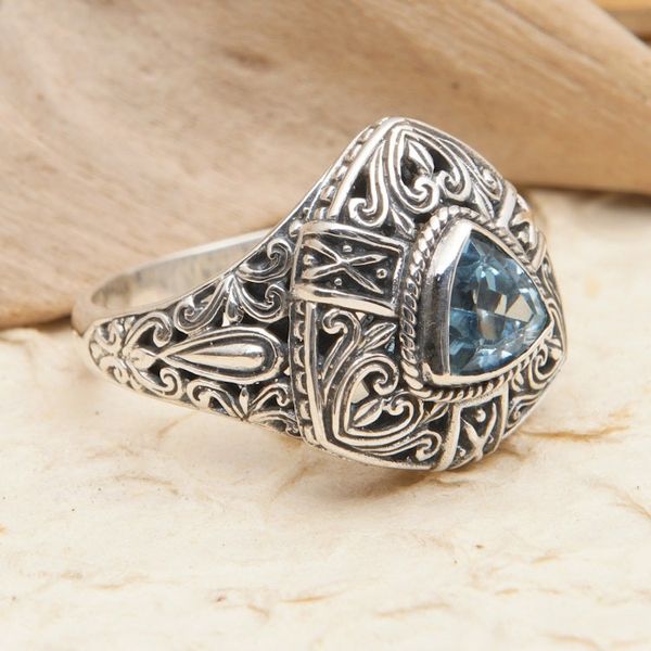 Alternate image for Sterling Silver Triangular Cocktail Ring with Blue Topaz Gem Beauty in Azure