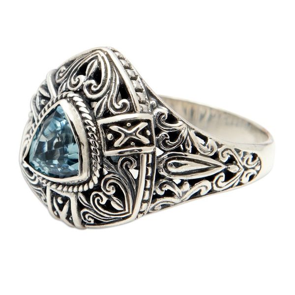 Alternate image for Sterling Silver Triangular Cocktail Ring with Blue Topaz Gem Beauty in Azure
