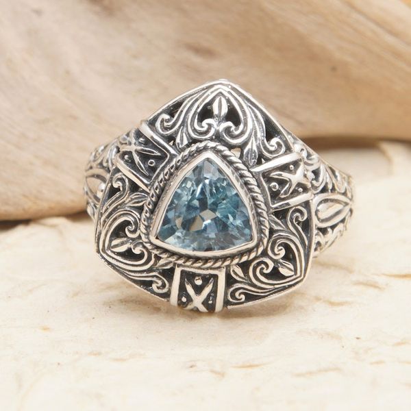 Alternate image for Sterling Silver Triangular Cocktail Ring with Blue Topaz Gem Beauty in Azure