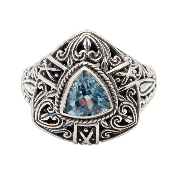 Alternate image for Sterling Silver Triangular Cocktail Ring with Blue Topaz Gem Beauty in Azure