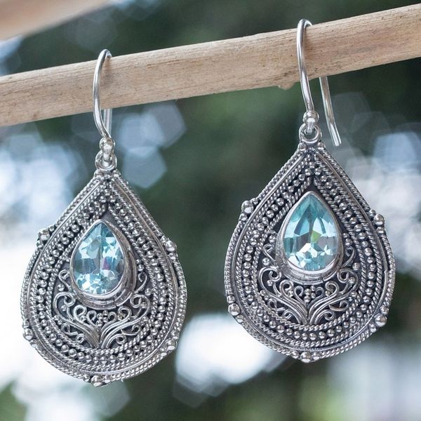 Alternate image for Teardrop Sterling Silver Dangle Earrings with Blue Topaz Princess Palace in Blue