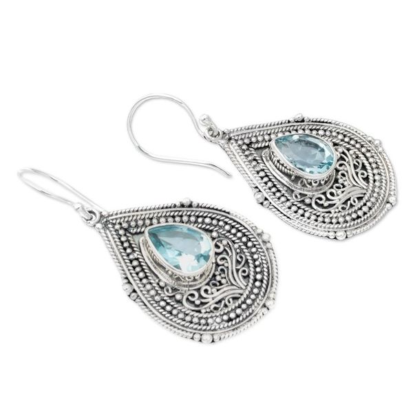 Alternate image for Teardrop Sterling Silver Dangle Earrings with Blue Topaz Princess Palace in Blue