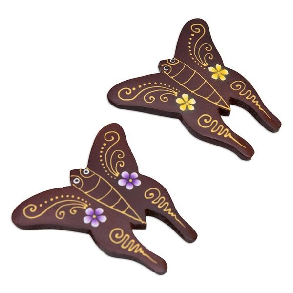 Alternate image for Set of 2 Hand-Painted Floral Butterfly-Shaped Wood Magnets Paradisial Butterflies