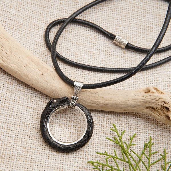 Alternate image for Snake-Themed Black Sterling Silver Pendant Necklace Viper Realm