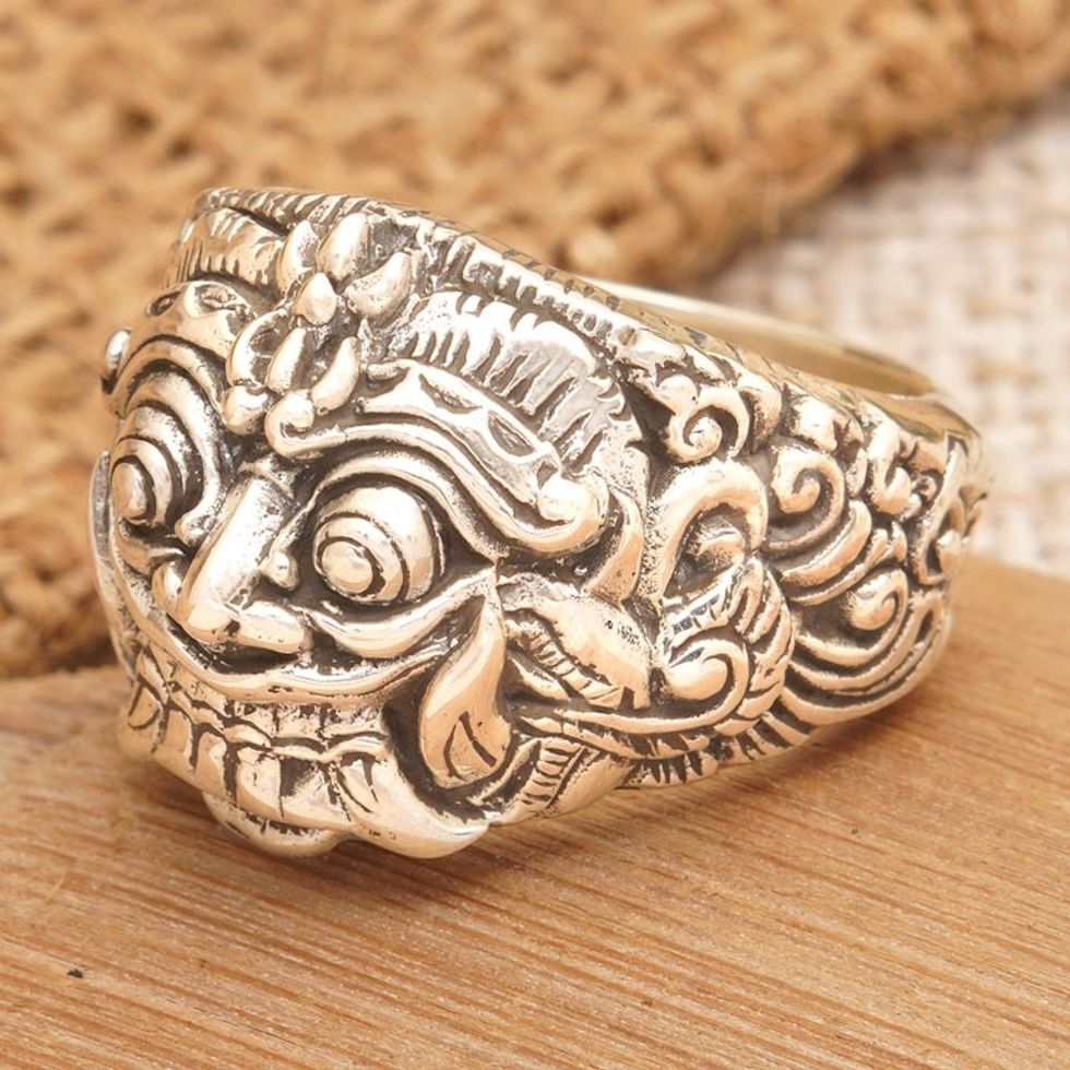 Men's 925 Silver Cocktail Ring with Rangda Character Motif 'Mystery of Rangda'