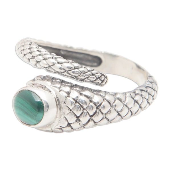 Alternate image for Snake-Themed Sterling Silver Wrap Ring with Malachite Stone Cobra King