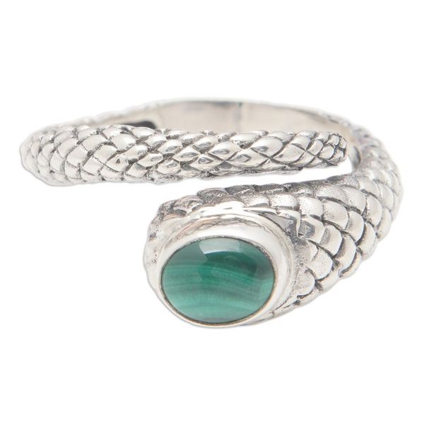 Alternate image for Snake-Themed Sterling Silver Wrap Ring with Malachite Stone Cobra King