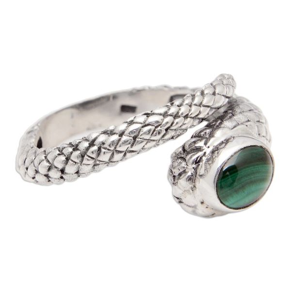 Alternate image for Snake-Themed Sterling Silver Wrap Ring with Malachite Stone Cobra King