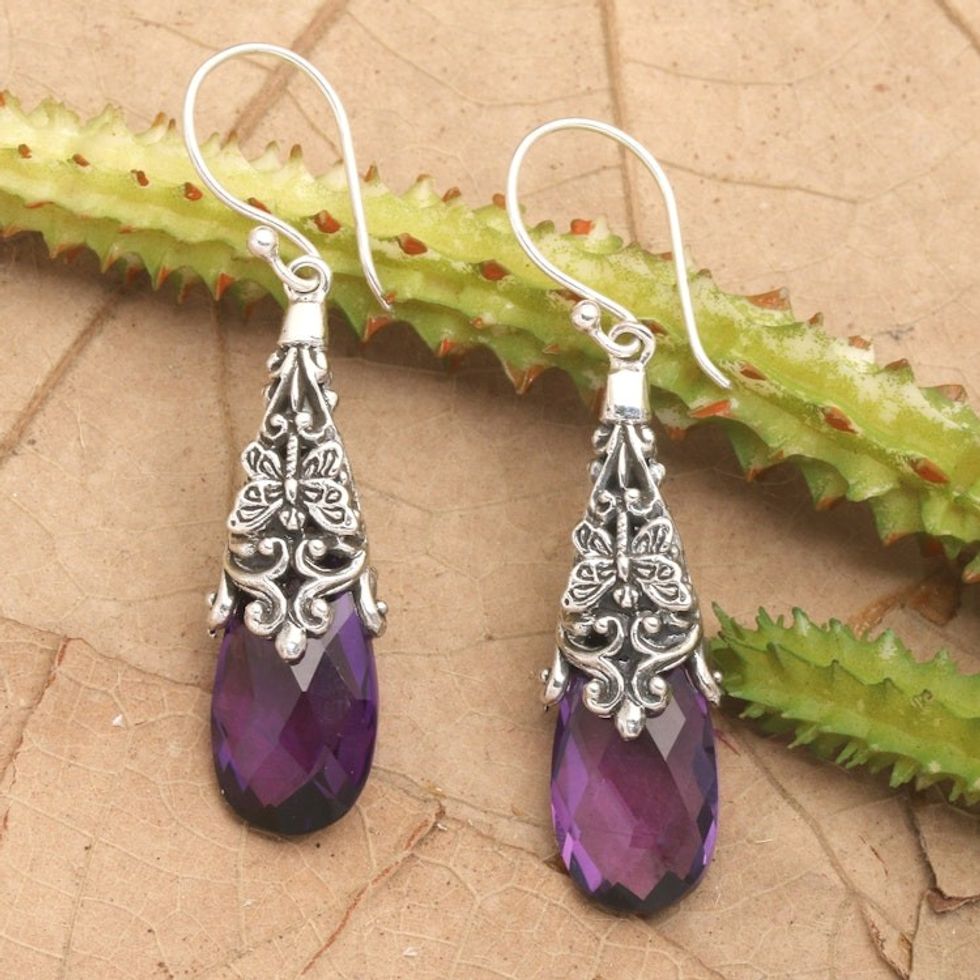 Traditional Dragonfly 6-Carat Amethyst Dangle Earrings 'Magic in the Palace'