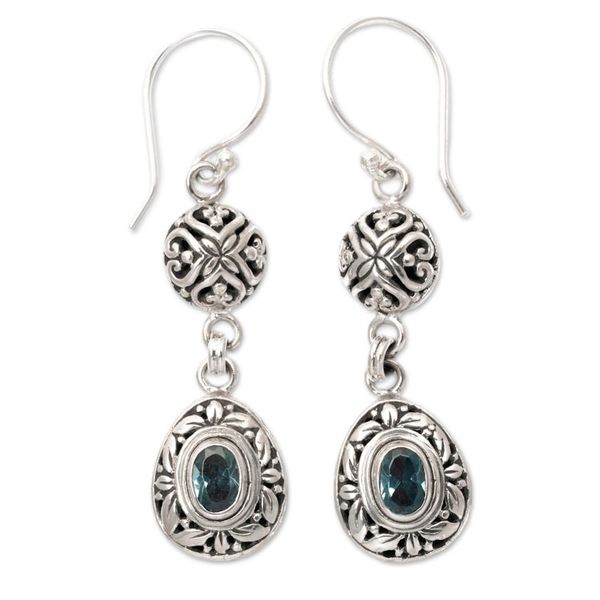 Alternate image for Sterling Silver Blue Topaz Dangle Earrings with Leaf Motifs Loyal Summer