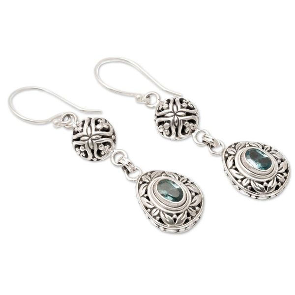 Alternate image for Sterling Silver Blue Topaz Dangle Earrings with Leaf Motifs Loyal Summer