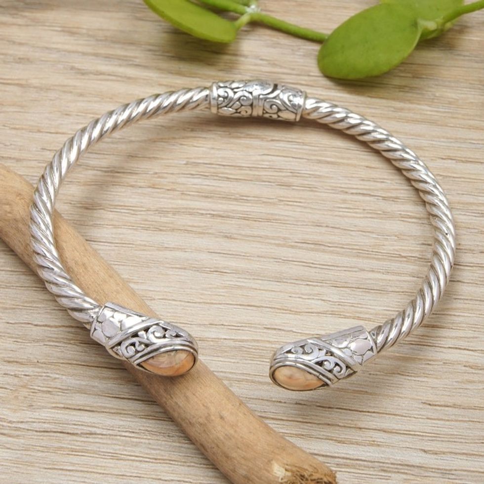 18k Gold-Accented Sterling Silver Cuff Bracelet from Bali 'Sparkling Bali'