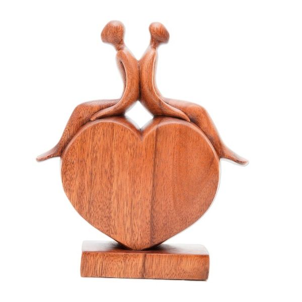 Alternate image for Heart-Shaped Inspirational Suar Wood Sculpture from Bali Best of Friendship
