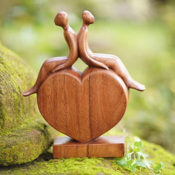 Alternate image for Heart-Shaped Inspirational Suar Wood Sculpture from Bali Best of Friendship