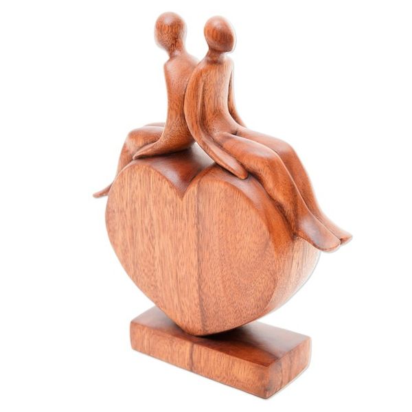 Alternate image for Heart-Shaped Inspirational Suar Wood Sculpture from Bali Best of Friendship