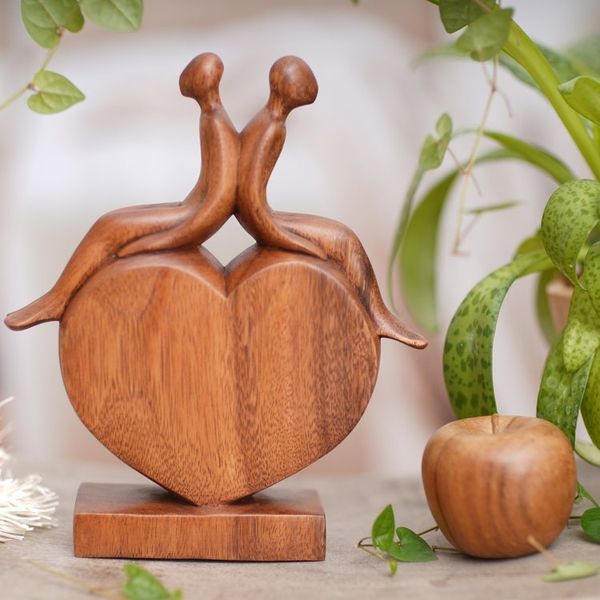 Alternate image for Heart-Shaped Inspirational Suar Wood Sculpture from Bali Best of Friendship